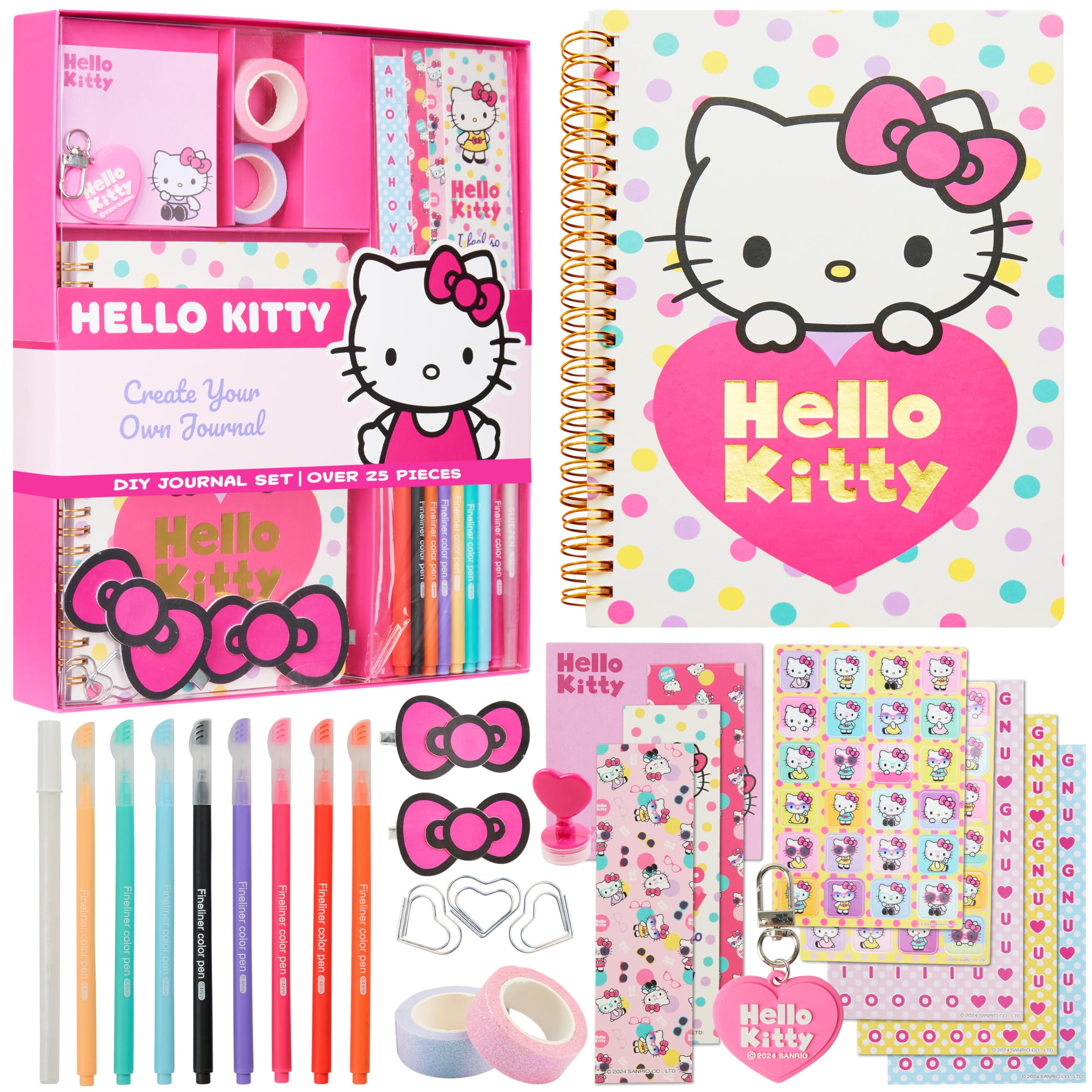 Hello Kitty DIY Journal Kit for Girls Teens A5 Diary Kawaii Art Supplies Stickers Sticky Notes Keyring Coloured Pens Arts and Crafts Anime Gifts