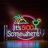 Geewkooy 24inch Its 5 00 O'clock Some Where Large Neon Sign for Wall Décor Dimmable LED Man Cave Bar Beer Garage Neon Light Art Signs Decor(12V)