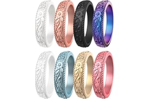 ThunderFit Silicone Rings for Women, Rubber Engagement Wedding Bands Vine Design 5.5mm Wide 2mm Thick - Variety Multipack 4-12
