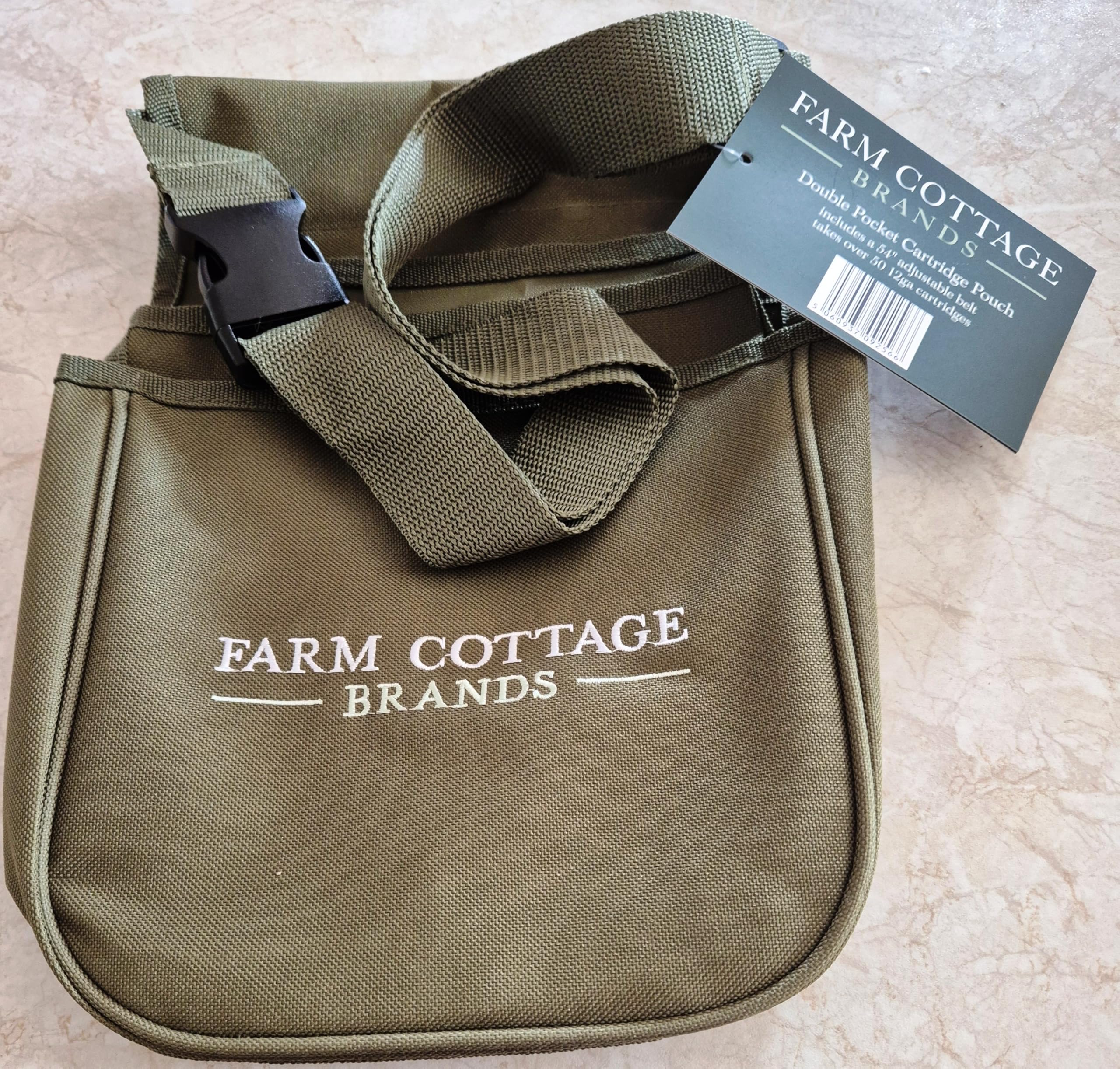 Double Pocket Cartridge Pouch/bag that also includes an adjustable belt (up to 54”), takes 50 cartridges or more. Available in blue or green (Green)