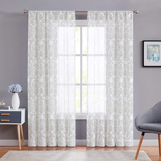 Amazon Com Fmfunctex Damask Print Sheer Curtains 95 Long On