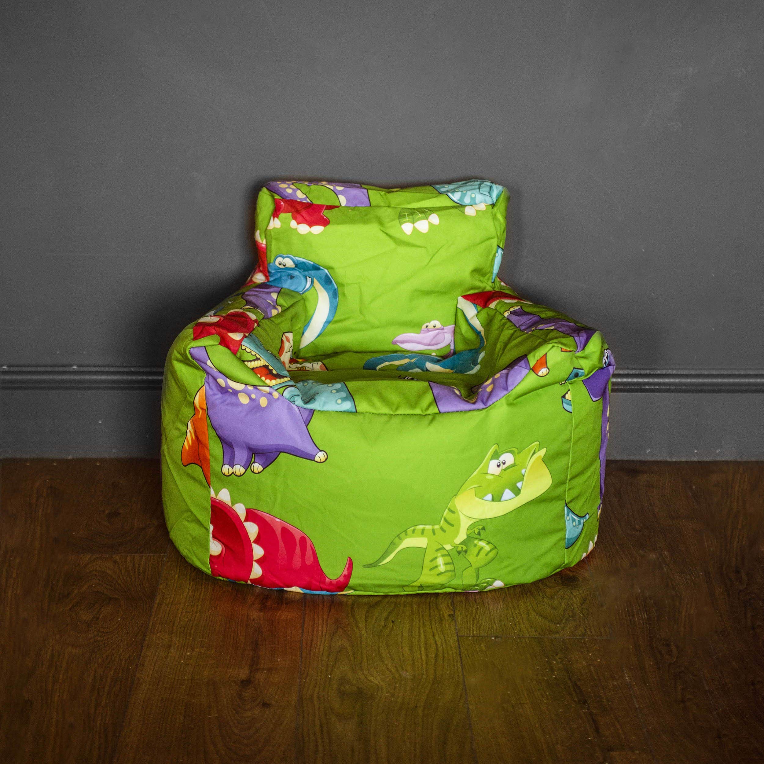 HomeZone® Green Kids Bean Bag Chairs | Green with Dinosaurs | Playroom Soft Sitting Cushion (BEANS INCLUDED)