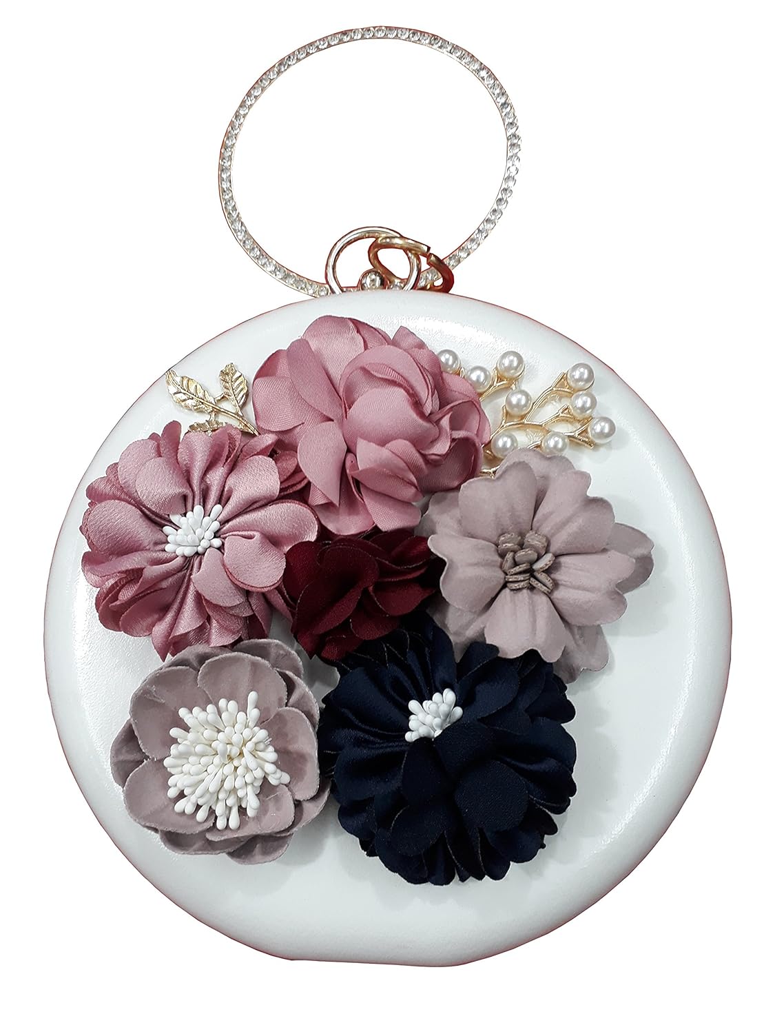 manansh women's pu flower clutch (white, mns/lp/54)