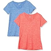 Amazon Essentials Women's Active Quick Dry Tech Stretch Short-Sleeve V-Neck T-Shirt (Available in Plus Size), Pack of 2