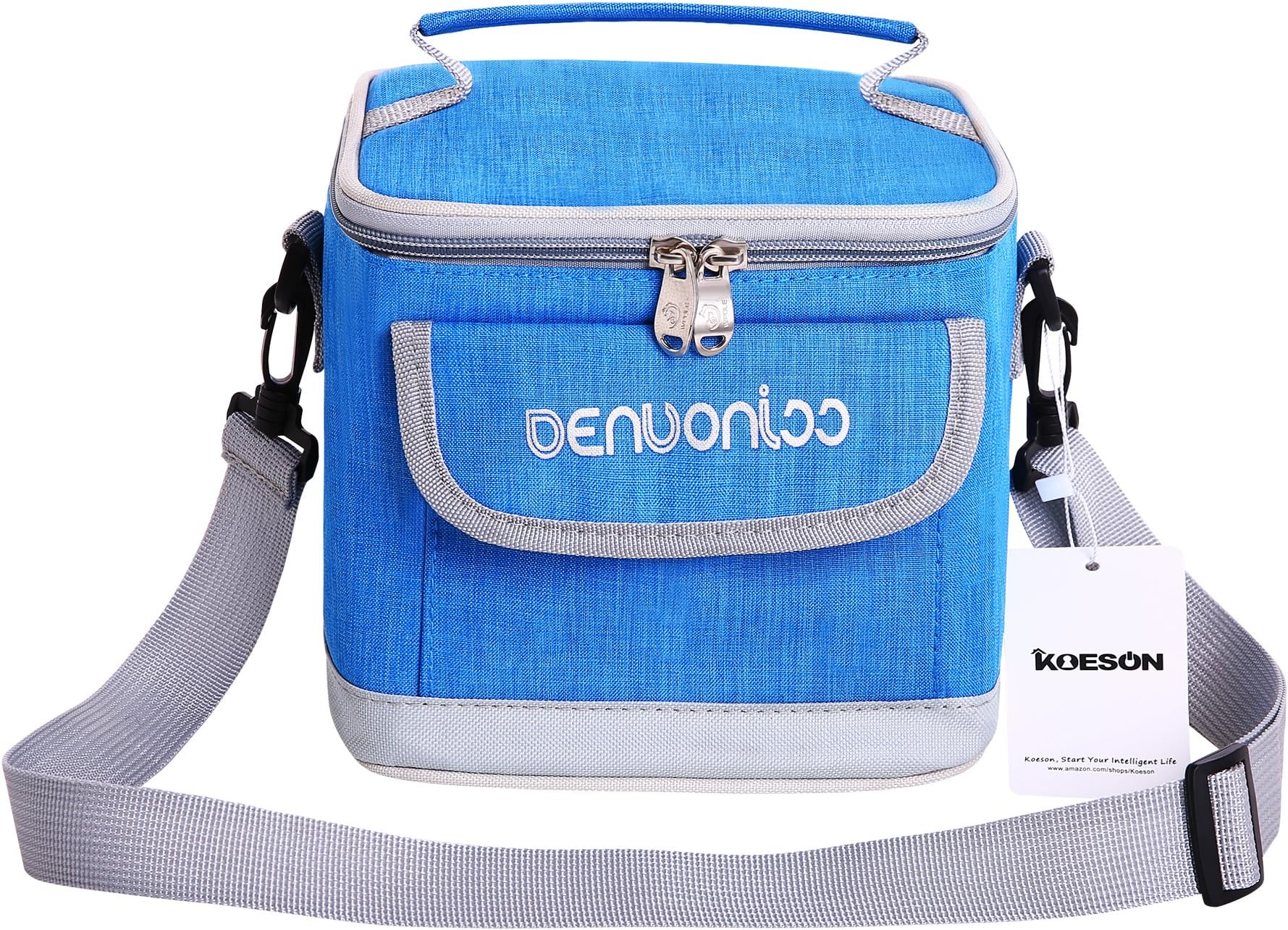 KOESON Lunch Box Insulated Lunch Bag with Adjustable Shoulder Strap for Men and Women, Waterproof Leakproof Cooler Tote Bag for Office/School/Picnic Sky Blue