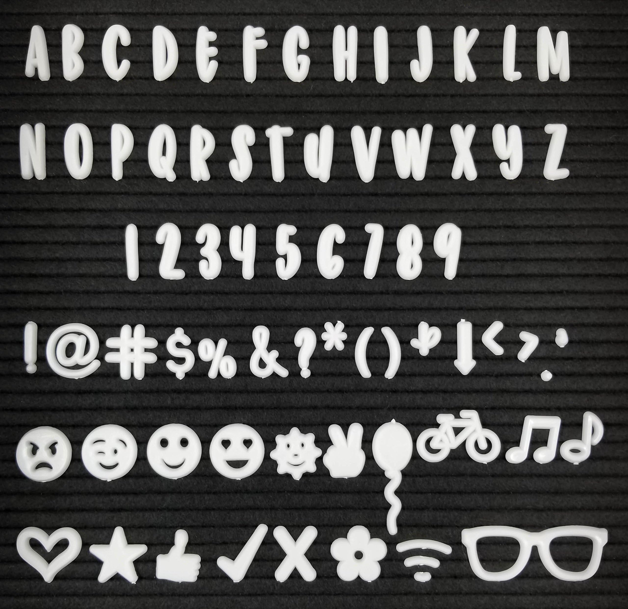 Hand Lettered Font Letter Set for Letter Board Love Felt Letter Boards - Letters, Numbers, Fun Symbols & Emojis (3/4" White)