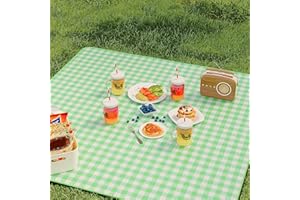 UDEAR Foldable Picnic Blanket,80"x80" Waterproof, Sandproof, Portable with Tote Bag for Beach, Park, Camping, and Travel,Green Plaid