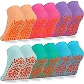 LIFPAU Kids Non Slip Trampoline Socks 6 Pairs, Kids Grip Ankle Socks, Athletic Sock for Boys Girls 2-5/6-9/10-13 Years