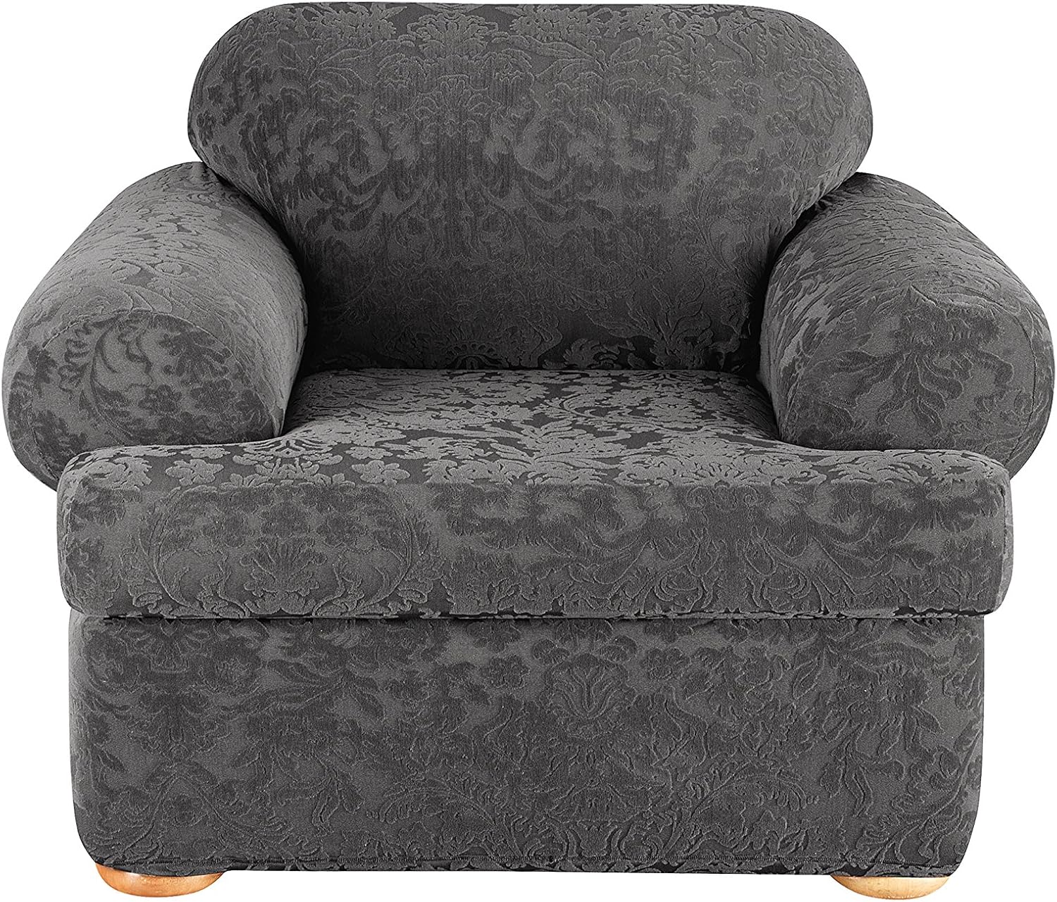 SureFit Stretch Jacquard Damask 2-Piece - Chair Slipcover - Gray