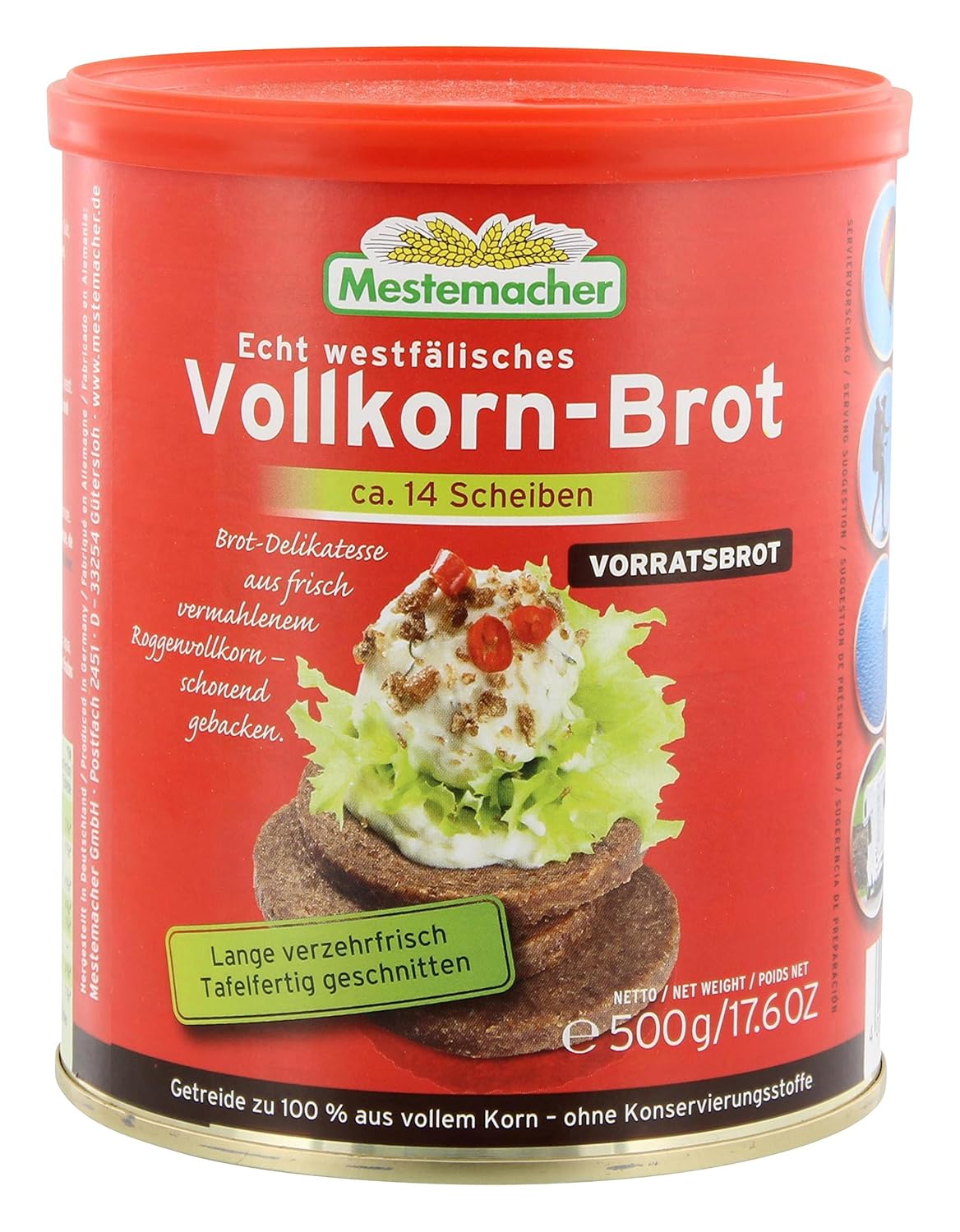 German ryewholegrain bread, canned bread, 500g net, tin (3.90 GBP/kg
