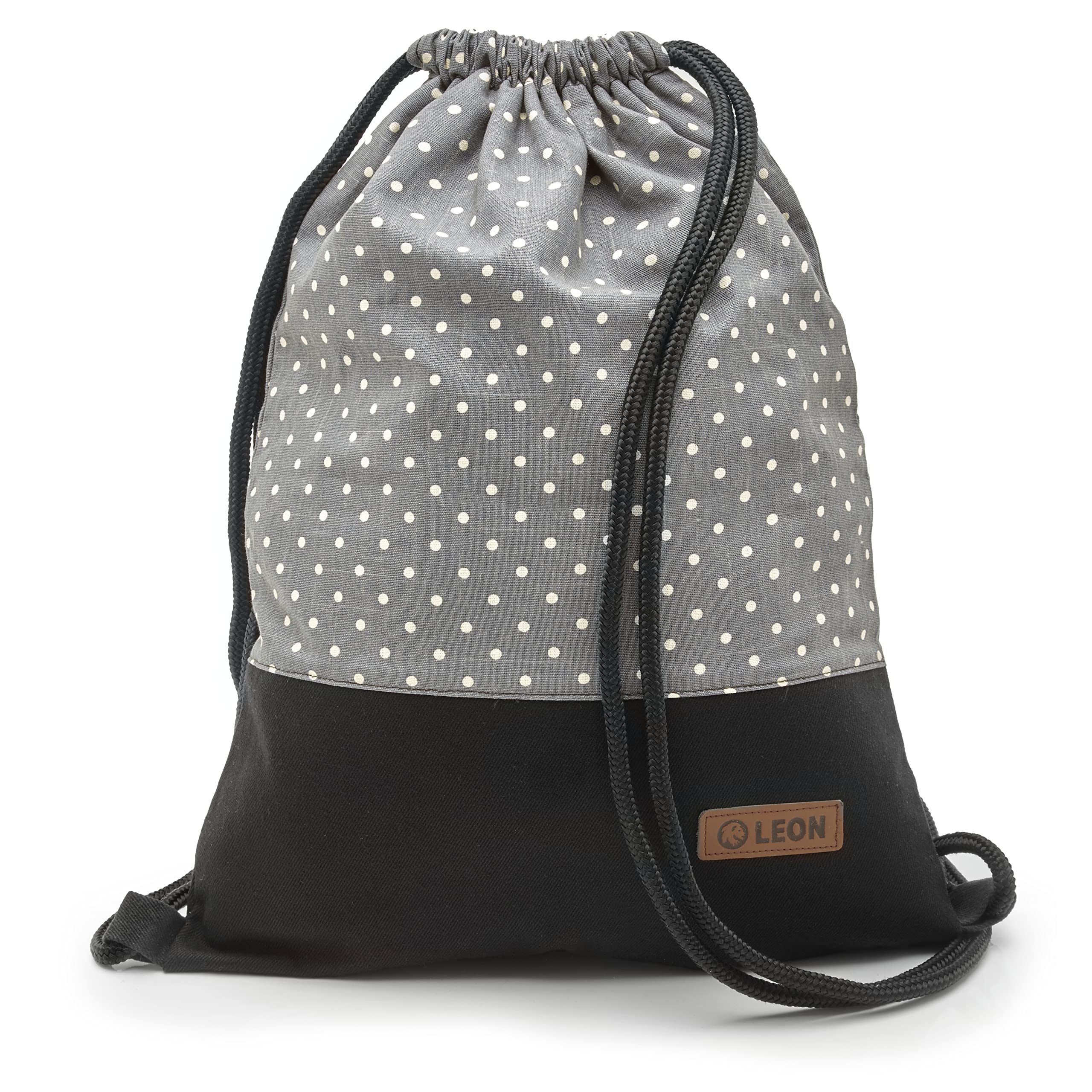 By Bers Leon Gym Bag with Inner Pockets Zip Backpack Bag Women Men Gym Bag Draw String, Dot_grey_white, standard size, Gym bag backpack gym bag bag