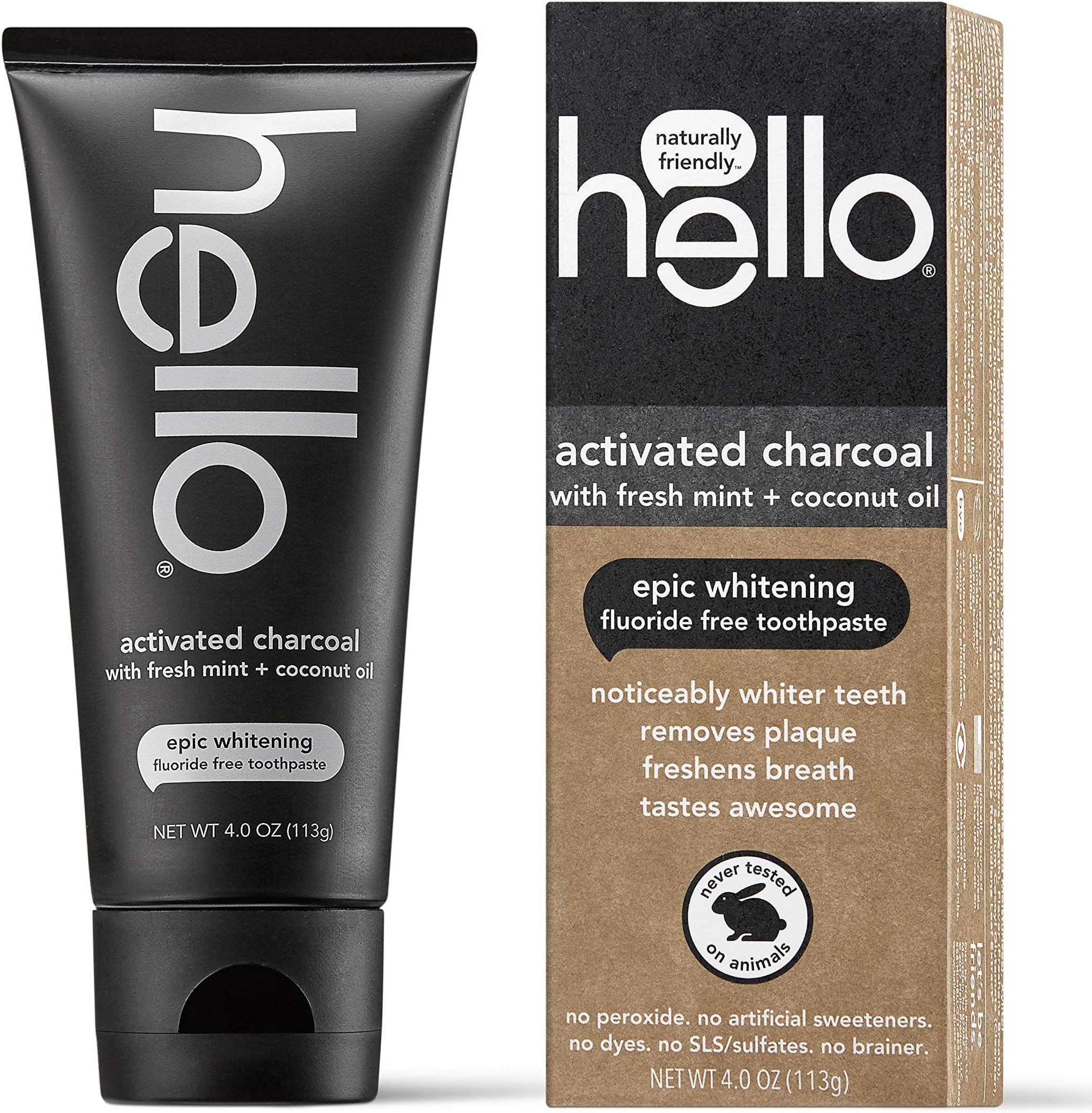 Hello Oral Care Activated Charcoal Teeth Whitening Fluoride Free and SLS Free Toothpaste, 1 Count