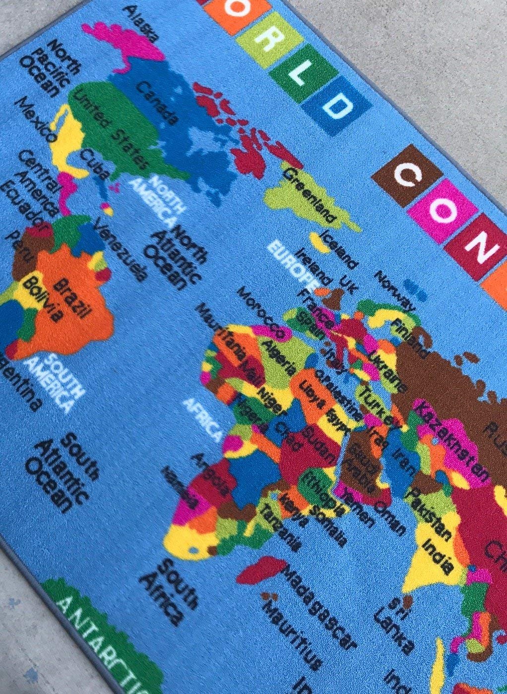 Kids Area Rug Reversible World Continent Map Learning Carpet Game Room