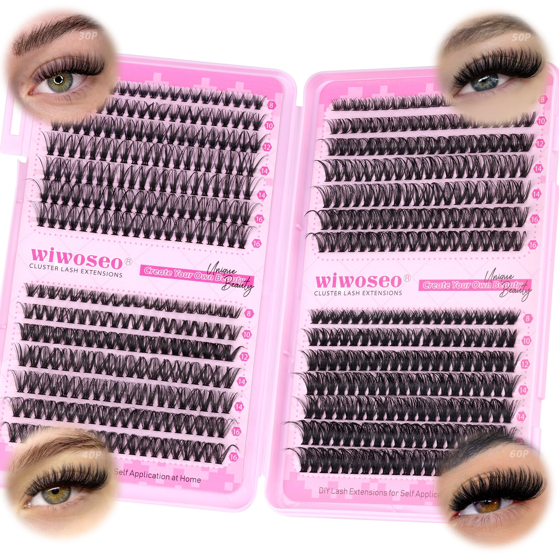 wiwoseo Individual Eyelashes 560pcs Natural Cluster Lashes D Curl Individuals Cluster Eyelashes Russian Lash Clusters Individual Lashes Natural Look Eyelash Clusters for DIY at Home (8-16MM)