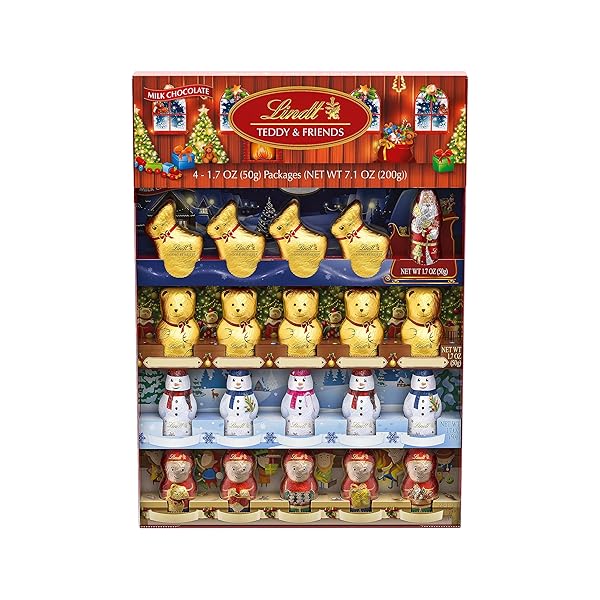 LINDT TEDDY & FRIENDS HOLIDAY MILK CHOCOLATE CANDY, 7.1 OZ.