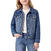 PATPAT Girls Jean Jacket Long Sleeve Front Button Collared Denim Outerwear | Soft Denim, Breathable Cotton, Lightweight, Flattering Silhouette, Cropped Length, Classic Look, Casual Vibe, School Days