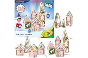CreateOn Crayola Elf on The Shelf Gingerbread House - Magnetic Building Tiles Kit with Crayola Markers, Christmas Holiday Craft Toy, 33-Piece Magnetic Construction & Coloring Set for Kids Ages 3+