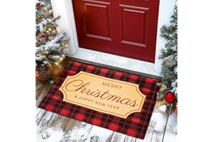 TYUU Christmas Doormat, Outdoor & Indoor Merry Christmas Door Mat Outside Holiday Door Mats for Front Door Entrances, 17"x30", Buffalo Plaid