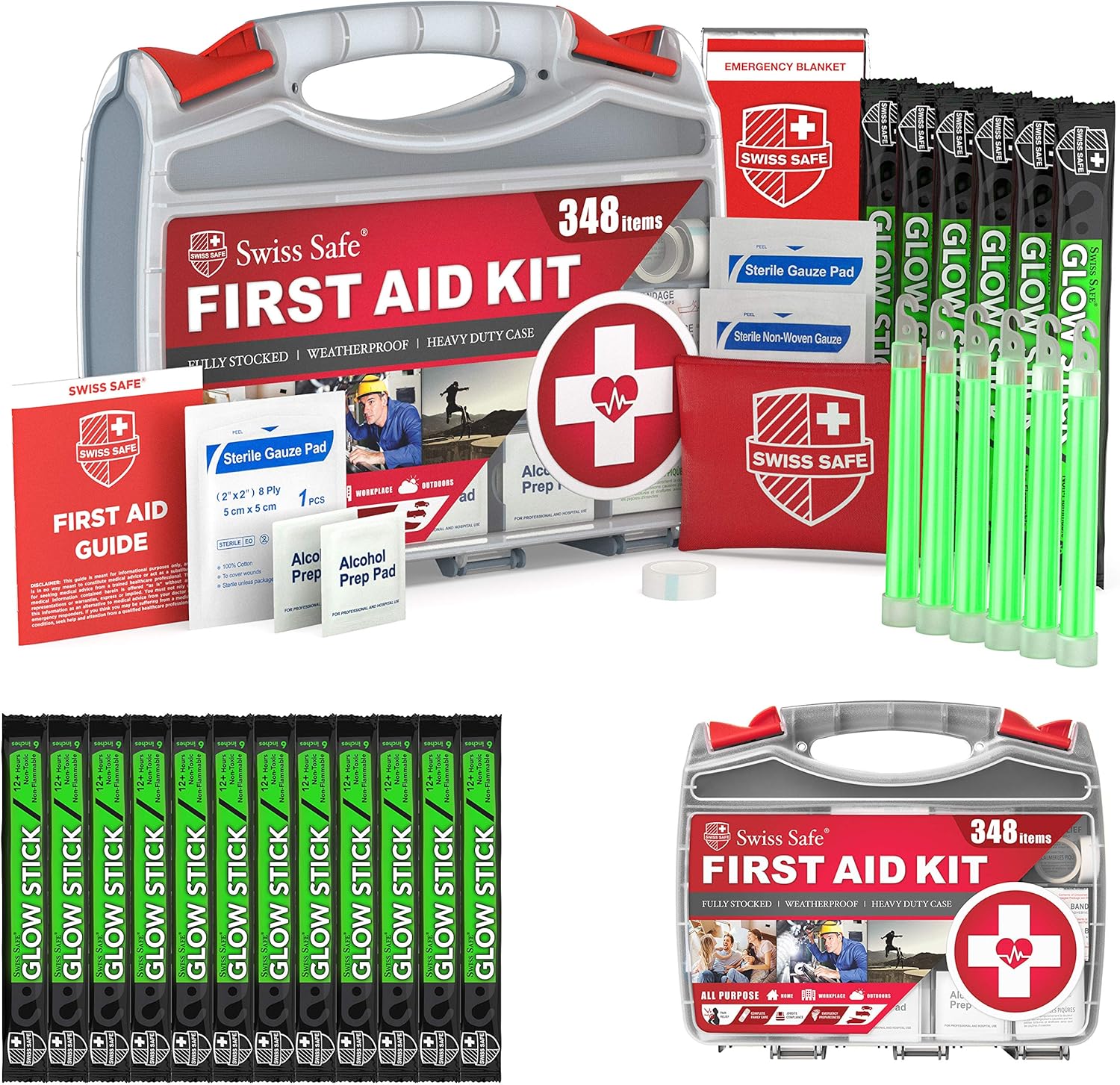 Bundle & Save 2in1 First Aid Kit (348Piece) + Premium 12+ Hour Glow Sticks (12