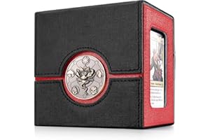 Kabinka Commander Deck Box for MTG with Dice Tray, Holds 100 Double-Sleeved Cards,Card Deck Box with Metal Emblem for TCG/PTCG, Cards Storage Case with 35PT Magnetic Card Holder (Black& Red, Lotus)