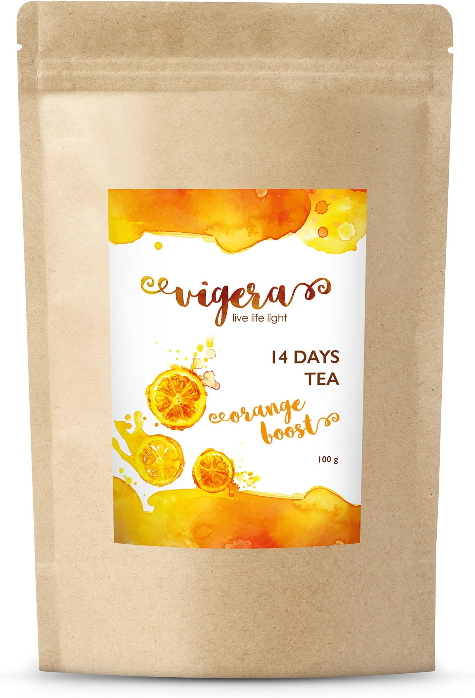Vigera - Premium Detox Tea - Orange Boost - 14 day detox cleanse - Made in Germany - 100g natural, refreshing tea leaves.