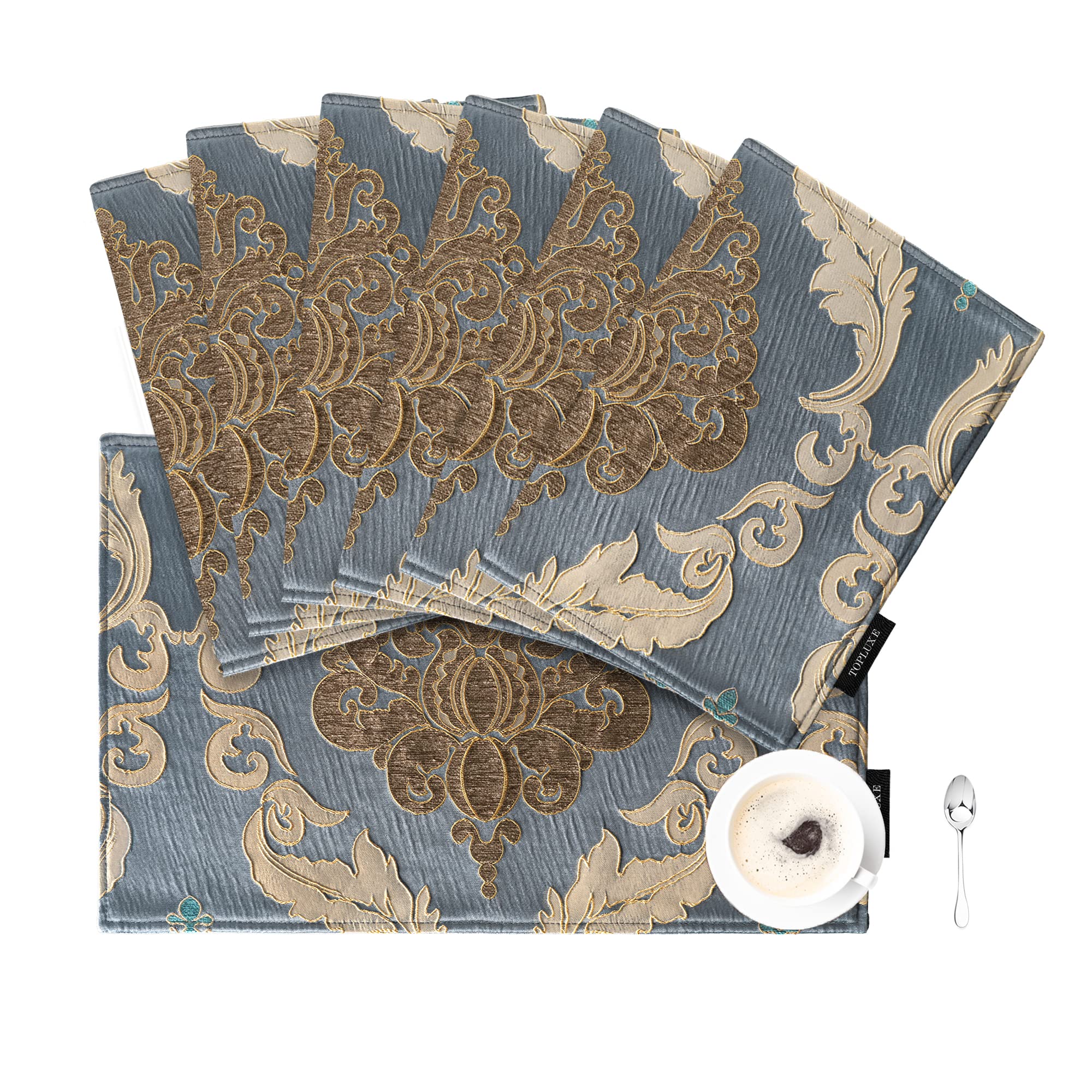 TOPLUXE Placemats 30x45cm, Luxury Table Mats for Dining Room/Restaurant/Banquet/Festival Decoration (Set of 6, Grey Blue)