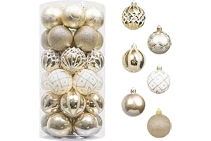 Valery Madelyn Christmas Ornaments Set, 30ct 2 Inches White and Gold Shatterproof Christmas Tree Decorations Ball Ornaments Bulk, Elegant Hanging Ornaments for Xmas Holiday Party Decor