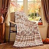 CASAAGUSTO Boho Throw Blanket - Terrcotta Decorative Blankets with Tassel, Printed Flannel Bohemian Blanket for Chair, Bed, Sofa, Couch(90 * 90, Terrcotta)
