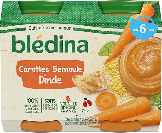 Bledina Petits Pots Bebe Des 6 Mois Carottes Semoule Dinde 2x0g Packx6 Amazon Fr Epicerie