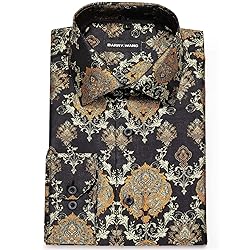 Barry.Wang Men's Dress Shirts Woven Paisley Silk