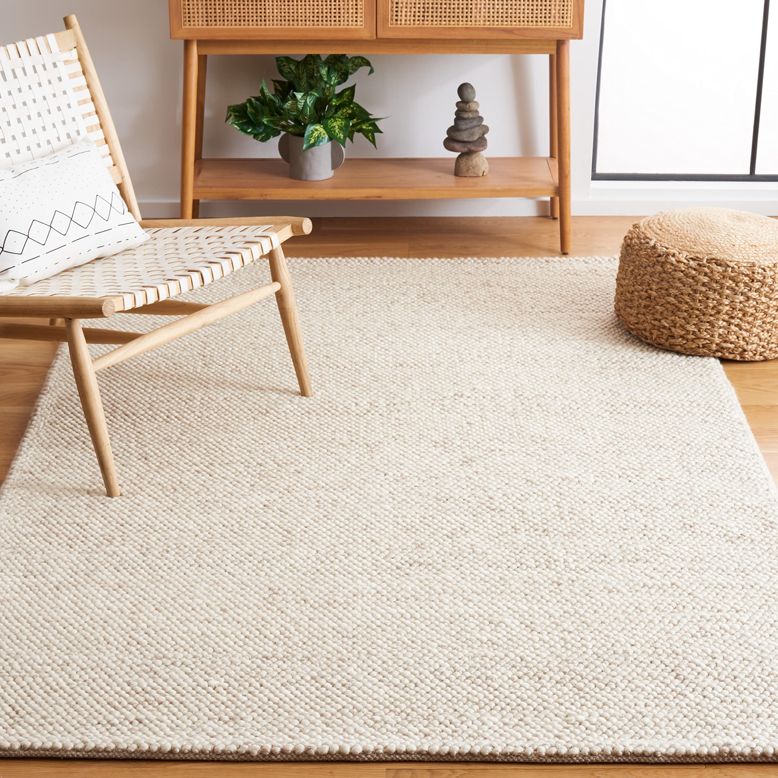 SAFAVIEH Area Rug 5×8 – Natura Collection – Beige & Ivory, Handmade Wool Blend, Textured Design, Ideal for Living Room, Bedroom, Dining Space (NAT425B)