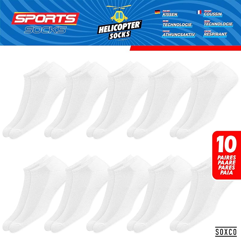 10 Pares Calcetines Tobilleros Mujer Hombre Verano Calcetines Cortos Bajos, paquete de 10 (EU 43-46, Blanco)