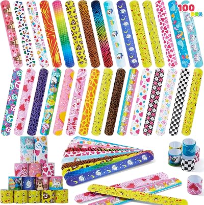 JOYIN Slap Bands 100Pcs Colorful Hearts Animal Designs Party Favors