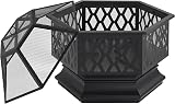 Yaheetech 66 cm Hex Fire Pit Wood Burning Outdoor Fire Bowl with Spark Screen view 8