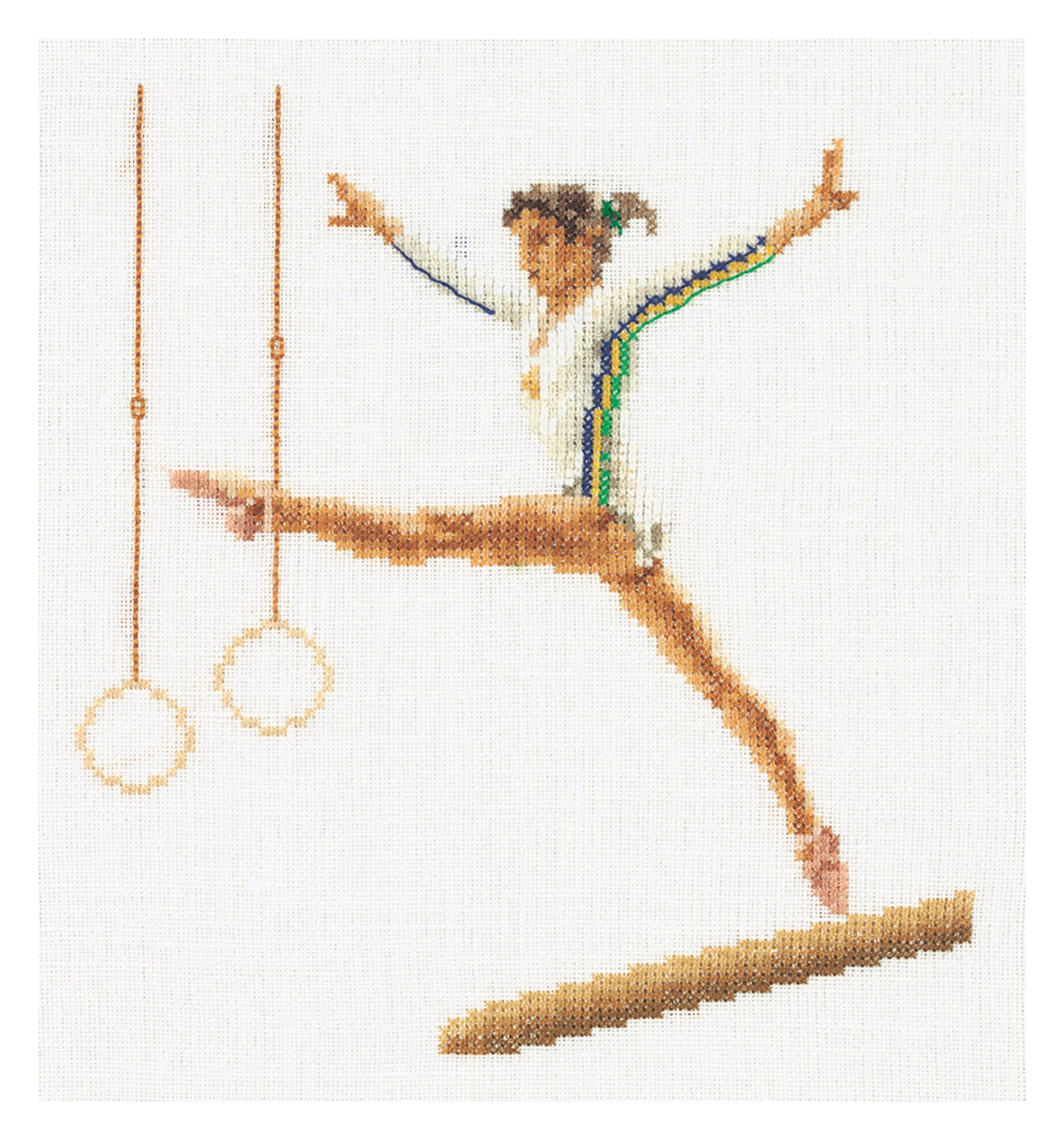 Thea Gouverneur Gymnastics On Aida Cross Stitch Kit-6.25 x 6.75-inch 18 Count, Gold, 16x17cm