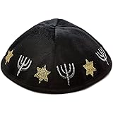 18CM 7Inch Kippah Yarmulke Jewish Israel Black Menora Judaica Yamaka Kippa Shabbat Kipa Hat Velvet Orthodox