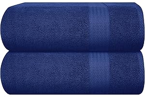 GLAMBURG Premium Cotton Oversized 2 Pack Bath Sheet 35x70-100% Pure Cotton - Ideal for Everyday use - Ultra Soft & Highly Absorbent - Machine Washable - Navy
