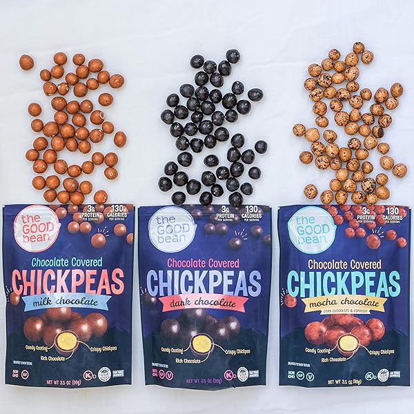 THE GOOD BEAN CHOCOLATE COVERED CHICKPEAS – MOCHA CHOCOLATE – 3.5 OZ RESEALABLE BAG – CRISPY CHOCOLATE CHICKPEA BEANS – CHOCOLATE SNACK WITH GOOD SOURCE OF PLANT PROTEIN AND FIBER