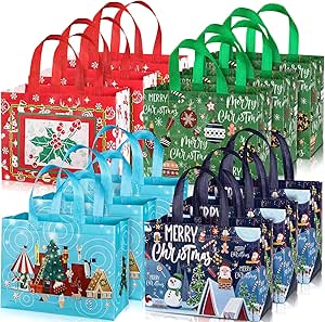 16 Pack Christmas Gift Bags Non-Woven Christmas Bags, Large