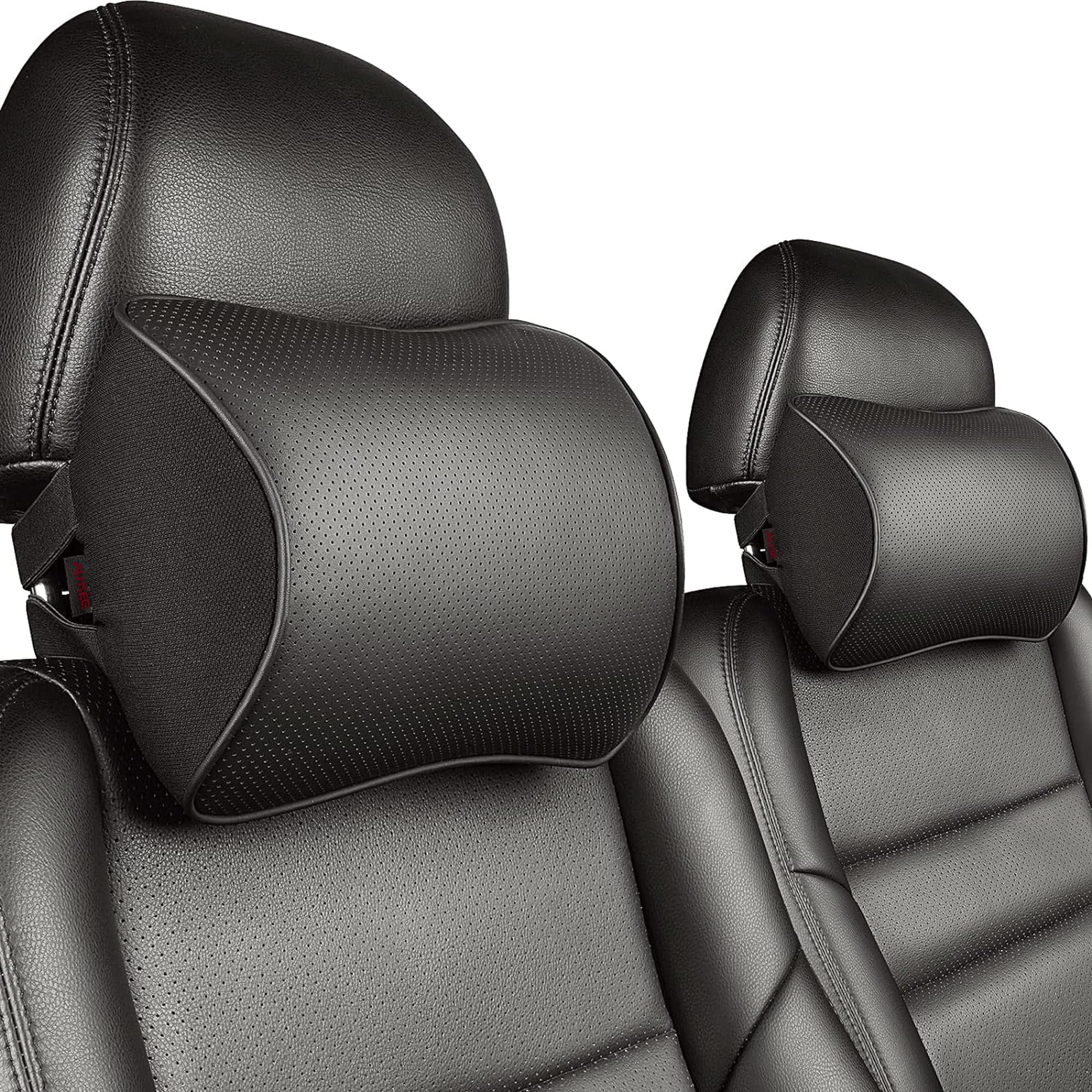 Photo 1 of Aukee Car Headrest Pillow with Genuine Leather Cover Memory Foam Neck Cushion for Driving Home Office Black (Pack of 2)