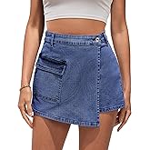 luvamia Denim Skorts for Woman Cargo Faux Wrap Jean Skort Skirts Stretchy High Waisted Skirt Shorts Country Concert Wear