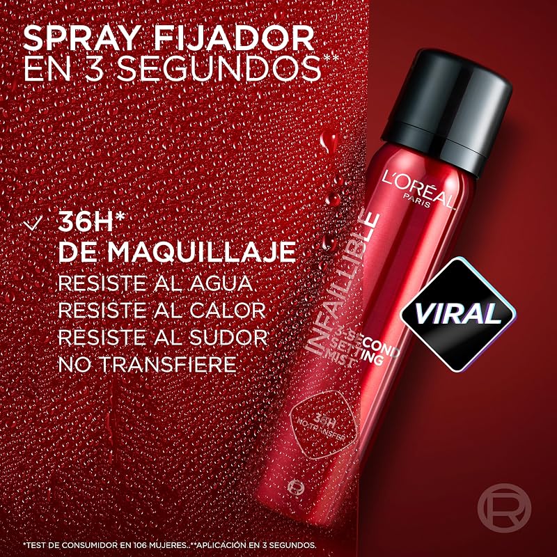 L'Oréal Paris Infaillible Spray Fijador de Maquillaje 3 Segundos, 150ml