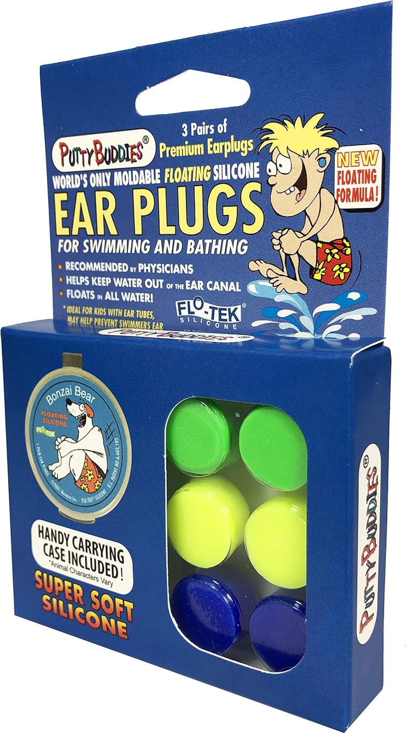PUTTY BUDDIES Floating Earplugs 3-Pair Pack - Soft Silicone Ear Plugs for Swimming & Bathing - Invented by Physician - Block Water- Premium Swim Earplugs - Doctor Recommended - Ear Tubes : Sports & Outdoors