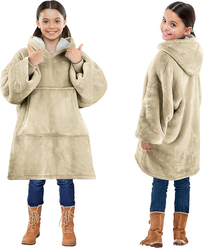 Kids Blanket Sweatshirt, Super Soft Warm Cozy Wearable Sherpa Hoodie