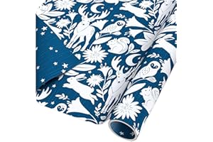 American Greetings Reversible Christmas Wrapping Paper Roll, Woodland Animals Holiday Gift Wrap (60 sq. ft., 1 Standard Roll) Navy Blue and White