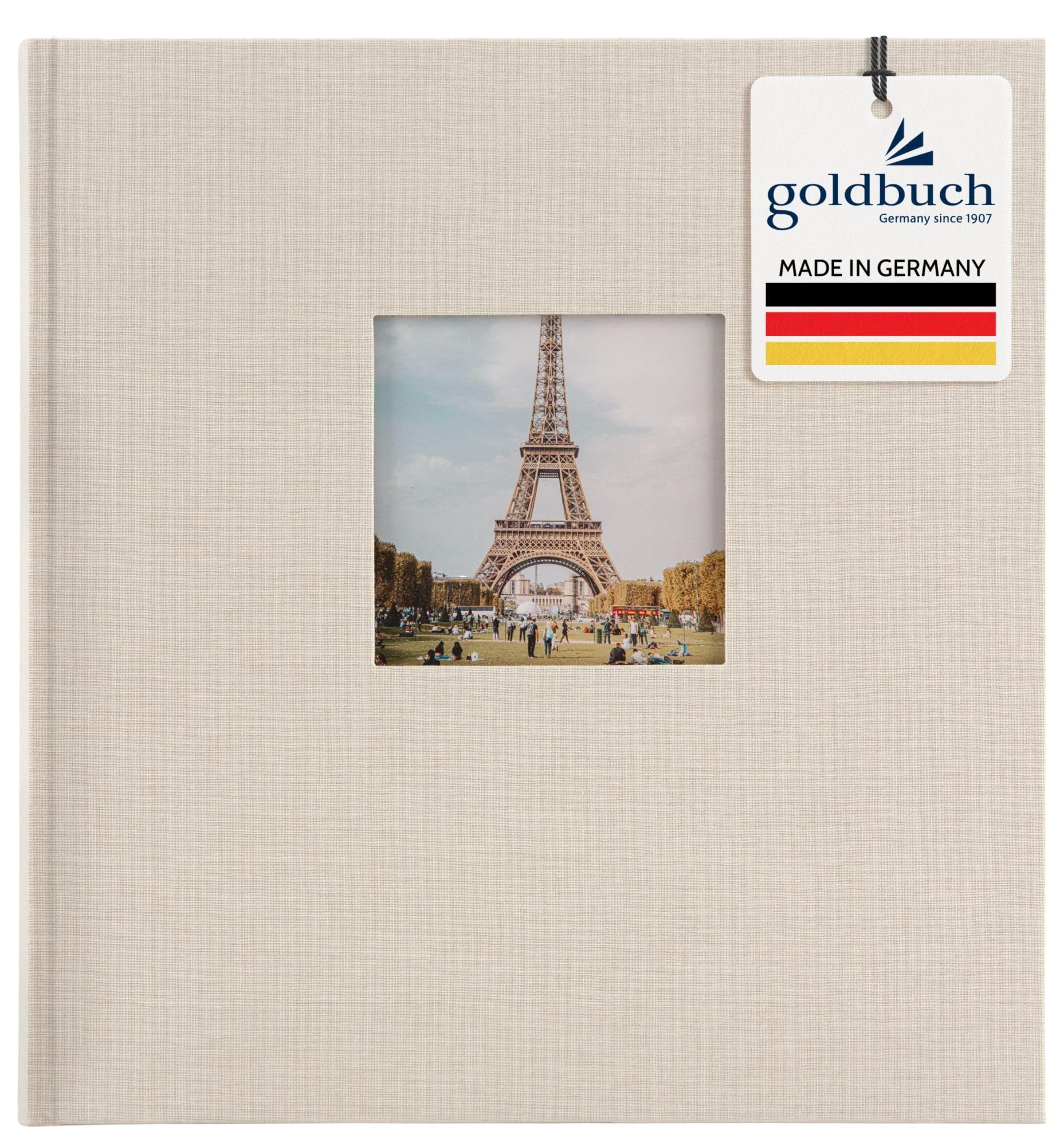 goldbuch Bella Vista 27 943 Photo Album with Picture Cut-Out Sand Grey, Memory Album in Format 30 x 31 cm, Photo Album 60 Black Pages with Glassine Dividers, Photo Book with Linen Cover, Grey