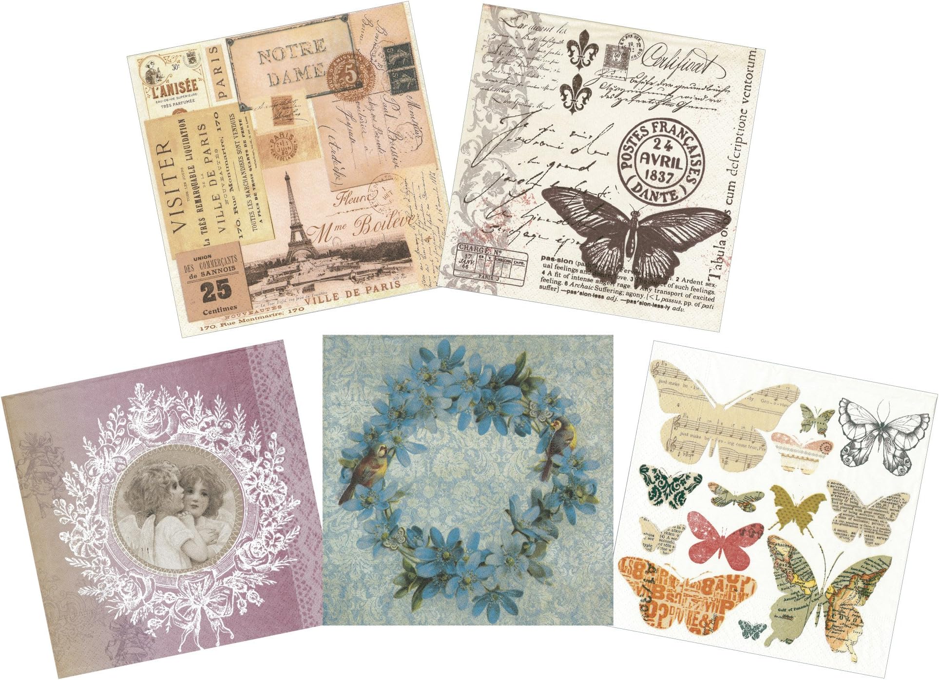 Djanti decoupage paper napkins 15 pieces set (5 handle each of the three pieces) antique CL-NC11