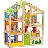 All Seasons Kids Wooden Dollhouse by Hape | Award Winning 3 Story Dolls House Toy with Furniture, Accessories, Movable Stairs