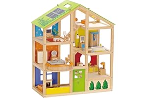 All Seasons Kids Wooden Dollhouse by Hape | Award Winning 3 Story Dolls House Toy with Furniture, Accessories, Movable Stairs and Reversible Season Theme L: 23.6, W: 11.8, H: 28.9 inch