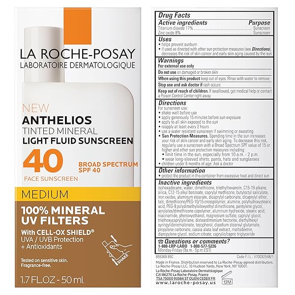LA ROCHE-POSAY ANTHELIOS SUNSCREEN SPF 40, ULTRA-LIGHT FLUID BROAD SPECTRUM SPF 50, FACE SUNSCREEN WITH TITANIUM DIOXIDE MINERAL, LIGHTWEIGHT & FAST-ABSORBING, OIL-FREE, MATTE FINISH